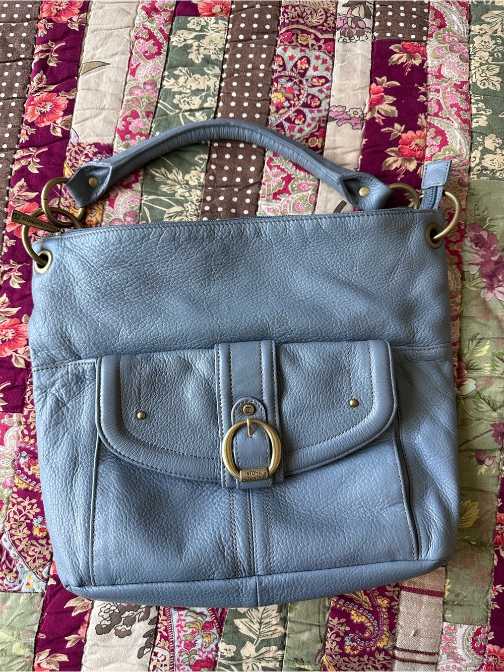 Y2K Stone Mountain Leather Shoulder Bag in Light Blue